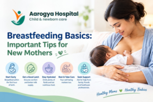 Mother breastfeeding newborn baby with breastfeeding tips