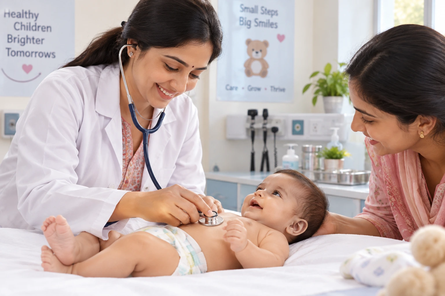 Aarogya Hospital doctors with child