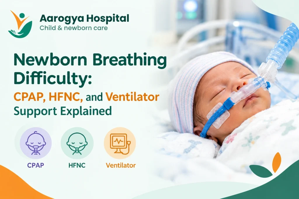 Newborn breathing support with CPAP, HFNC and ventilator care in the NICU.